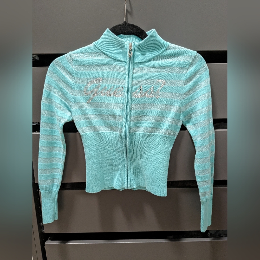 Guess Turquoise Zip-Up Sweater